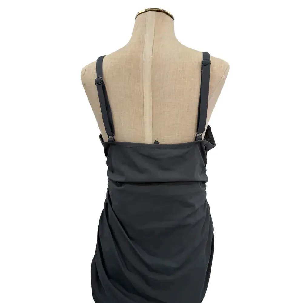 Skims Sculpting Swim Ruched One‎ Piece Gunmetal Gray Shaping Swimsuit XL NWT